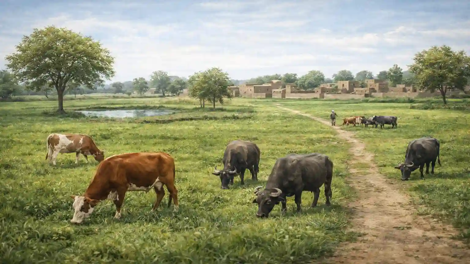 Shamlat deh land. Cows grazing