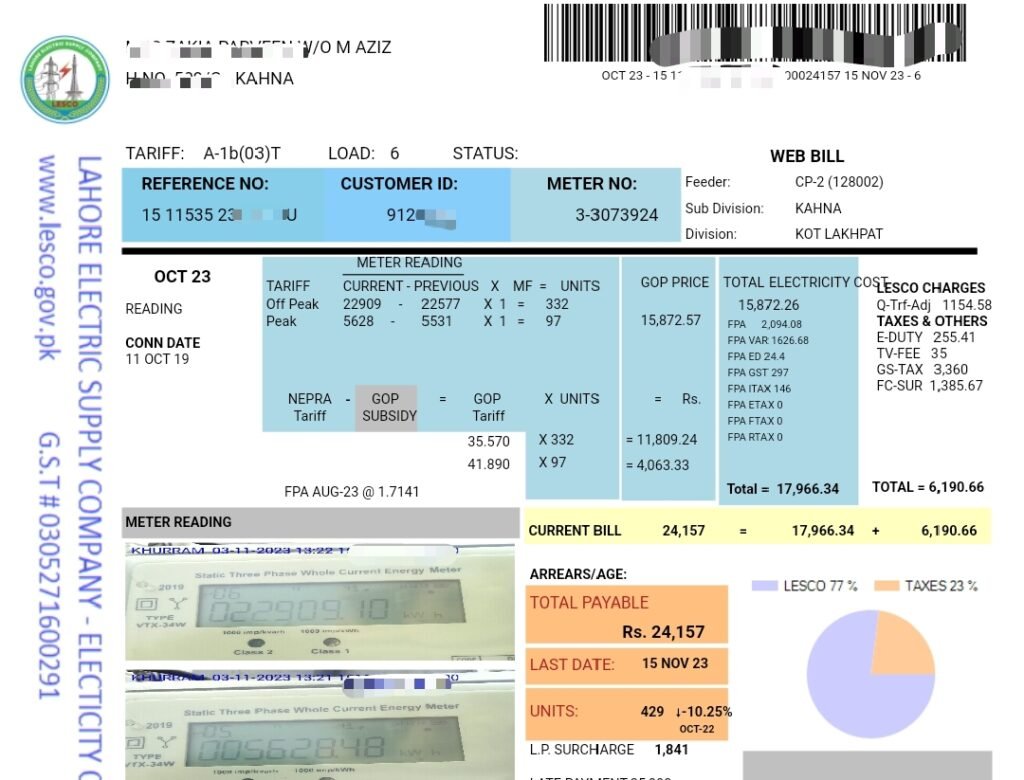 Electricity bill with load above 5 KWH A-1b